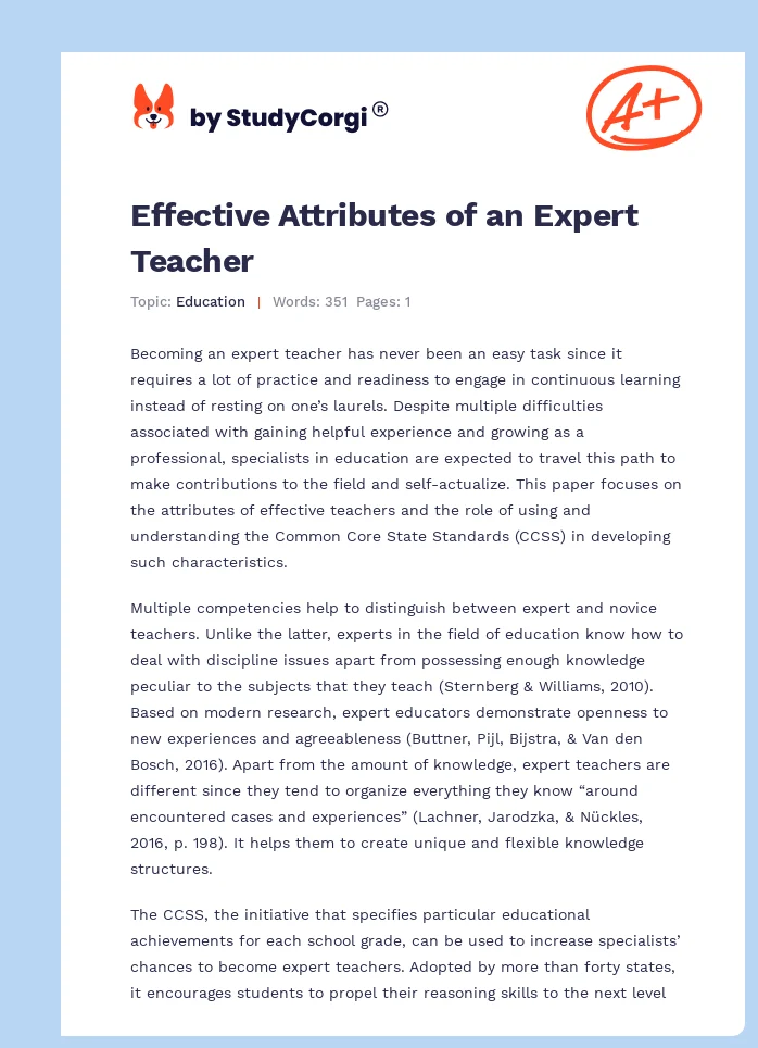 Effective Attributes of an Expert Teacher. Page 1