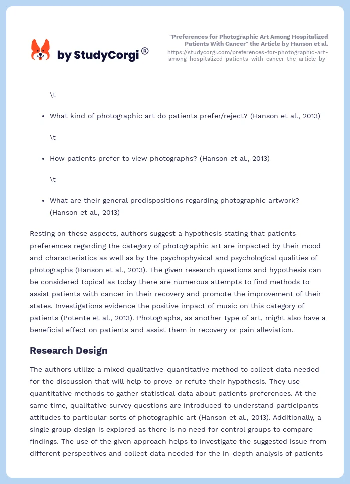 "Preferences for Photographic Art Among Hospitalized Patients With Cancer" the Article by Hanson et al.. Page 2
