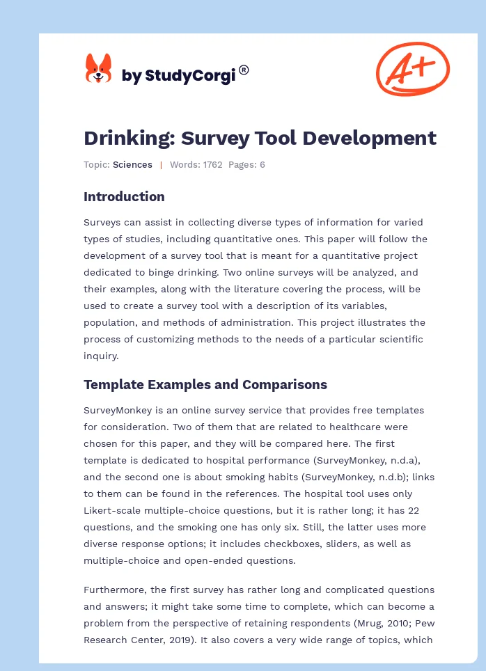 Drinking: Survey Tool Development. Page 1