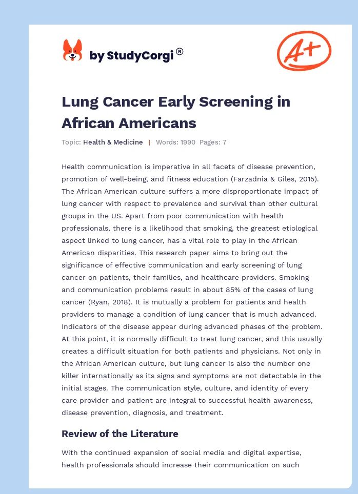 Lung Cancer Early Screening in African Americans. Page 1