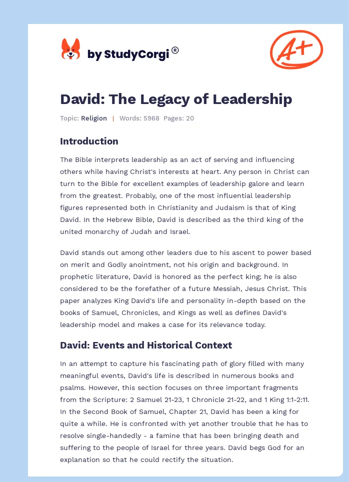 David: The Legacy of Leadership. Page 1