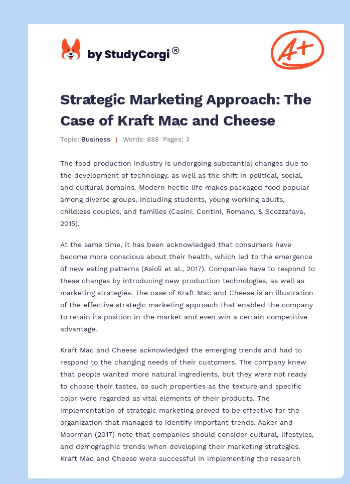 Strategic Marketing Approach: The Case of Kraft Mac and Cheese. Page 1