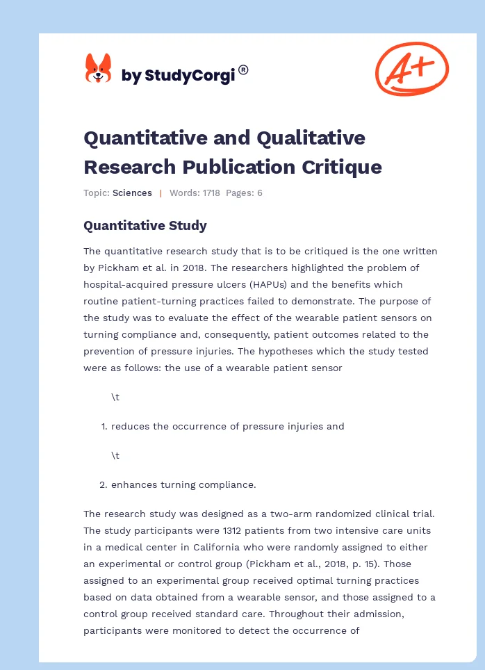 Quantitative and Qualitative Research Publication Critique. Page 1