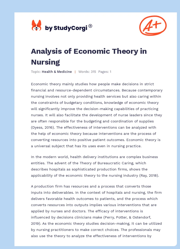 Analysis of Economic Theory in Nursing. Page 1