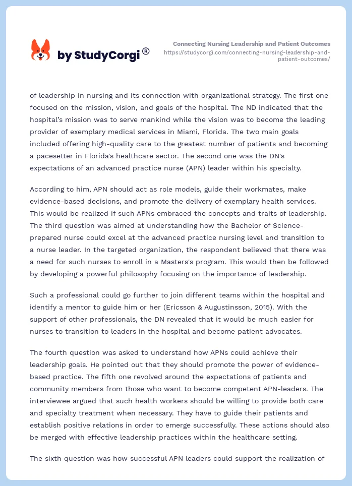 Connecting Nursing Leadership and Patient Outcomes. Page 2