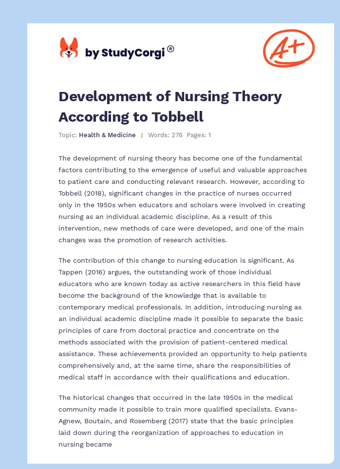 Development of Nursing Theory According to Tobbell. Page 1