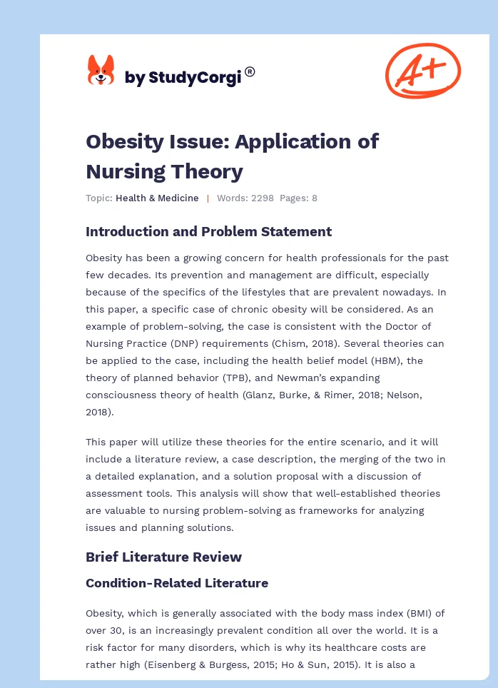 Obesity Issue: Application of Nursing Theory. Page 1