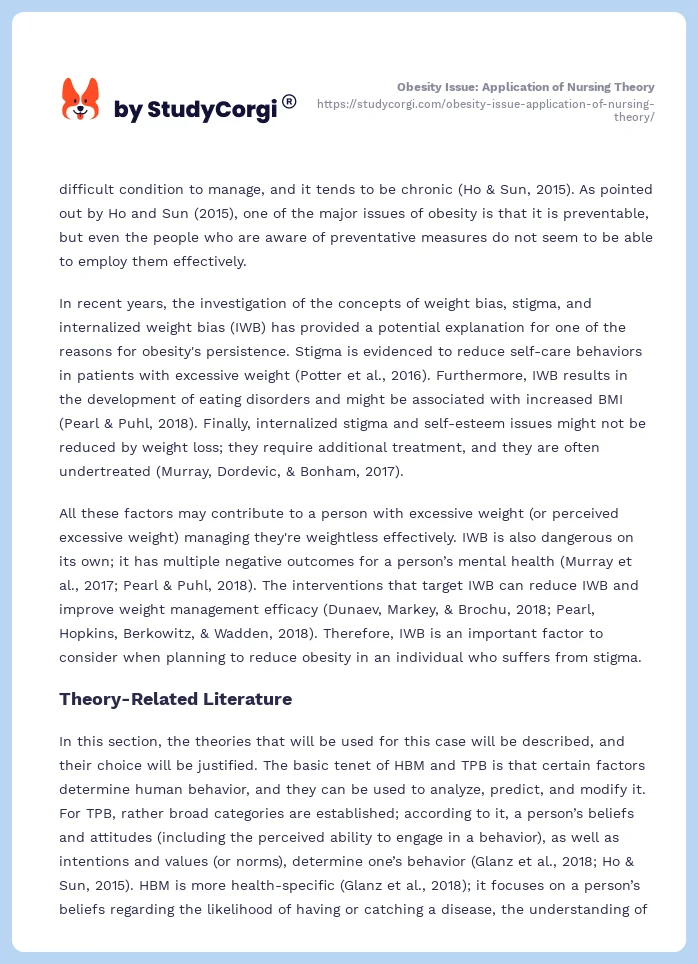 Obesity Issue: Application of Nursing Theory. Page 2