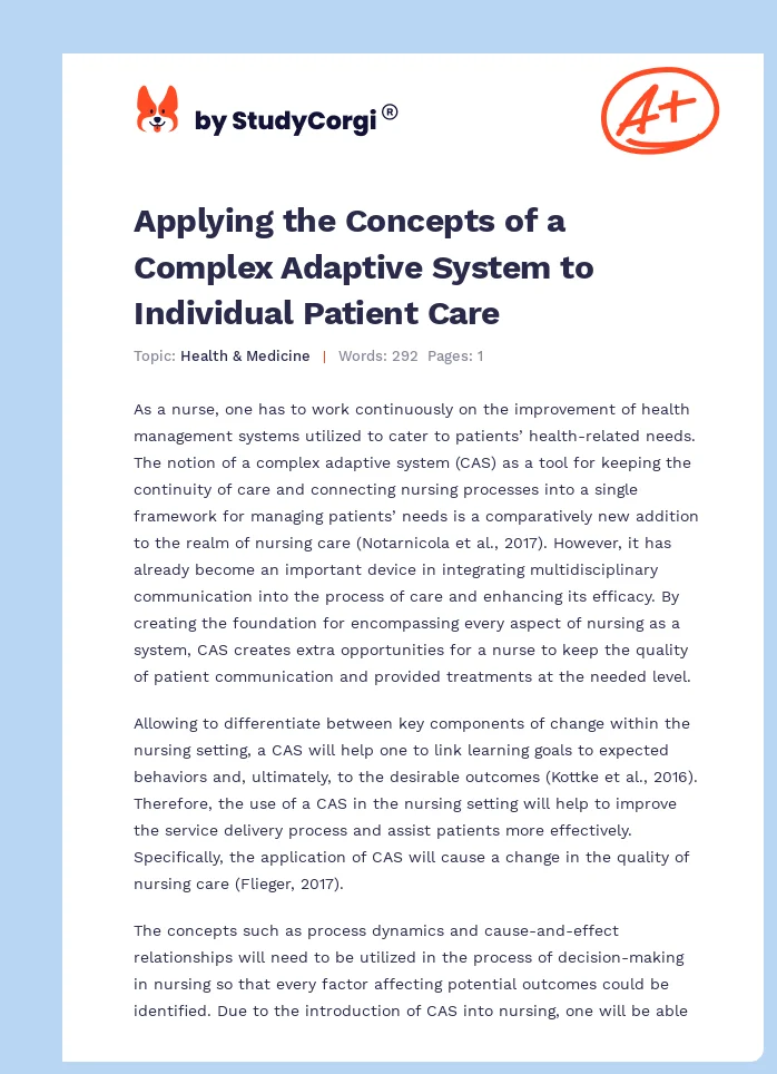 Applying the Concepts of a Complex Adaptive System to Individual Patient Care. Page 1