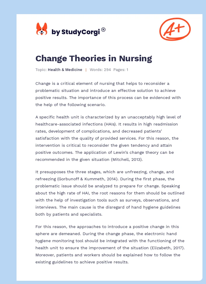 Change Theories in Nursing. Page 1