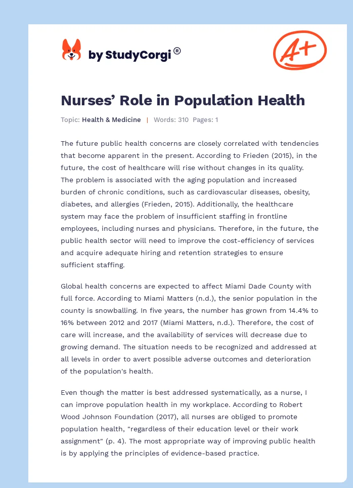 Nurses’ Role in Population Health. Page 1