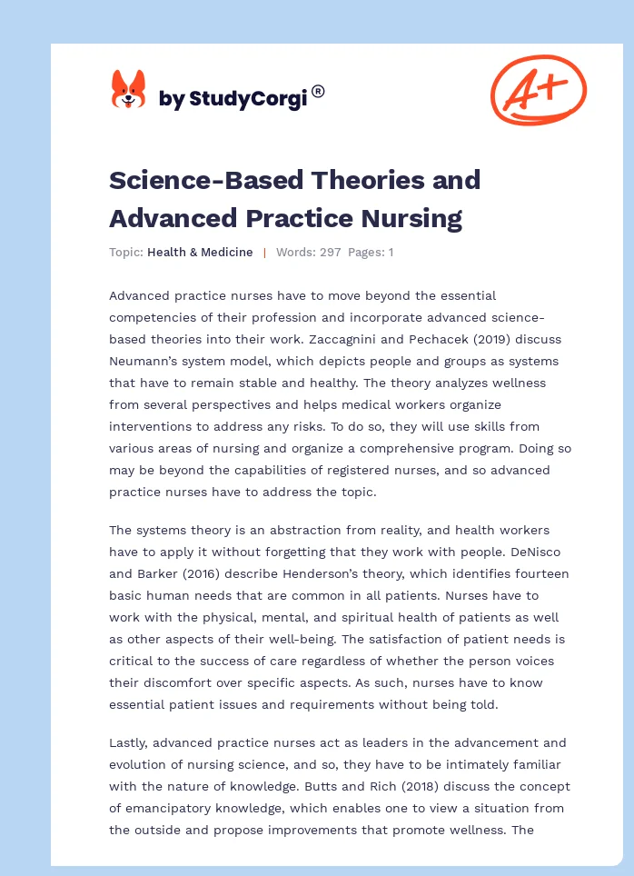 Science-Based Theories and Advanced Practice Nursing. Page 1