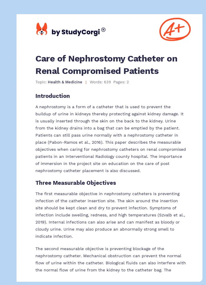 Care of Nephrostomy Catheter on Renal Compromised Patients. Page 1