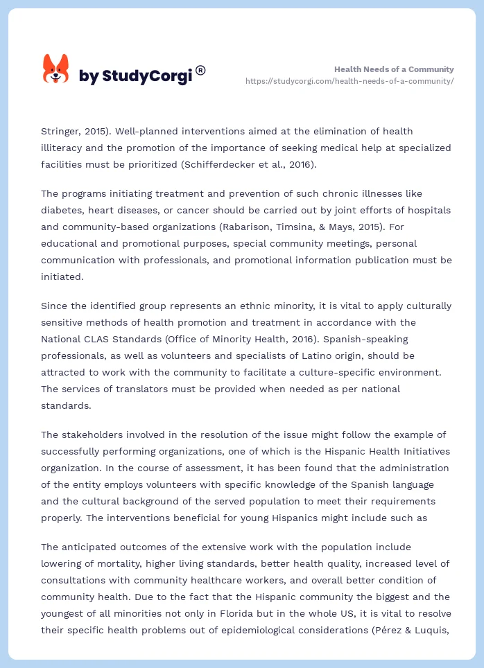Health Needs of a Community. Page 2