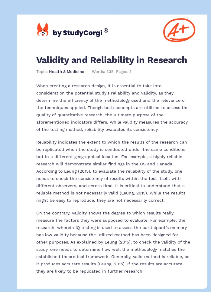 Validity and Reliability in Research. Page 1