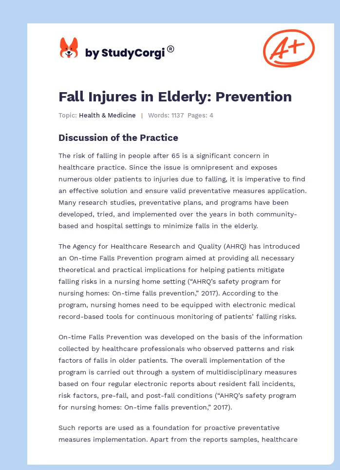 Fall Injures in Elderly: Prevention. Page 1