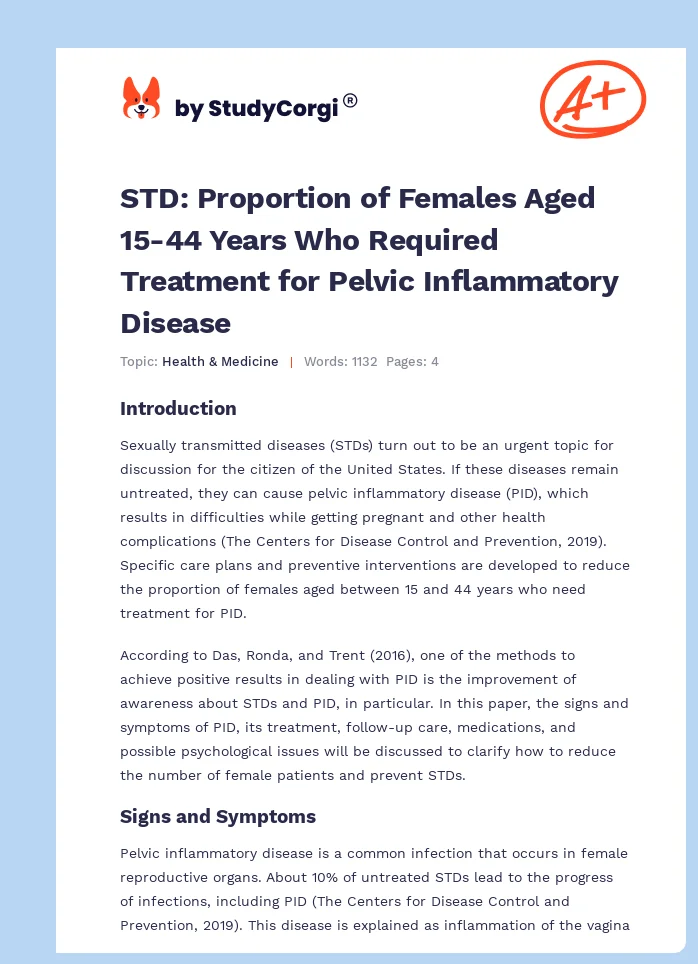 STD: Proportion of Females Aged 15-44 Years Who Required Treatment for Pelvic Inflammatory Disease. Page 1
