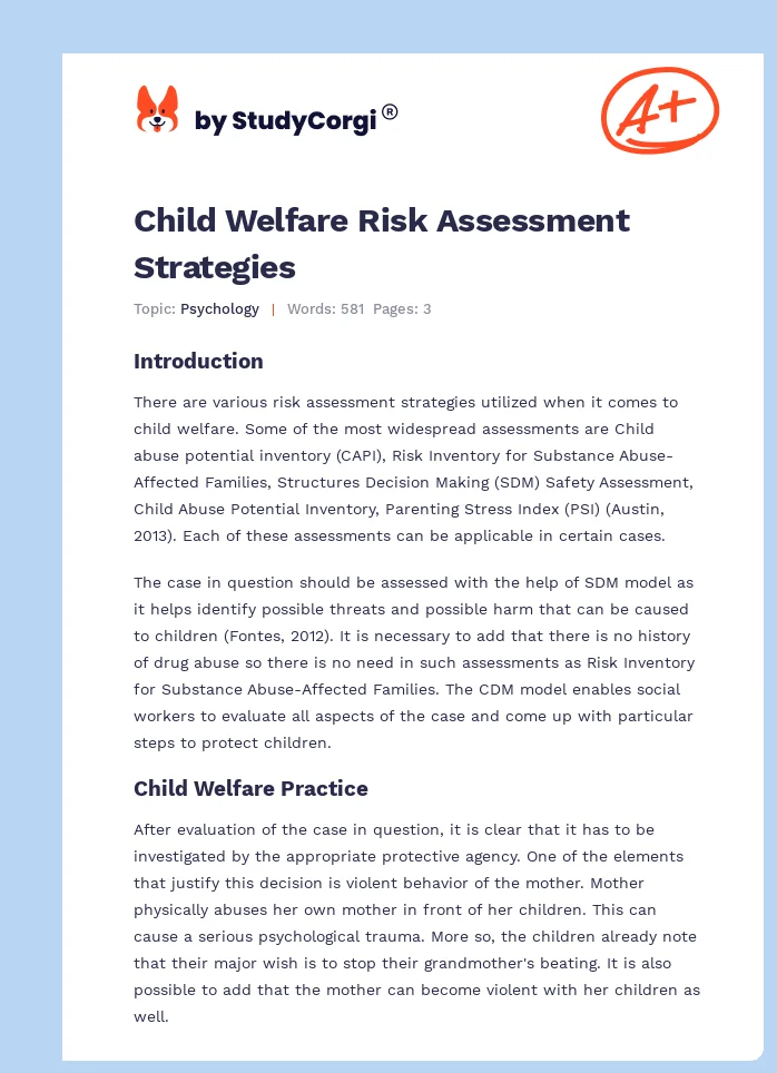 Child Welfare Risk Assessment Strategies. Page 1