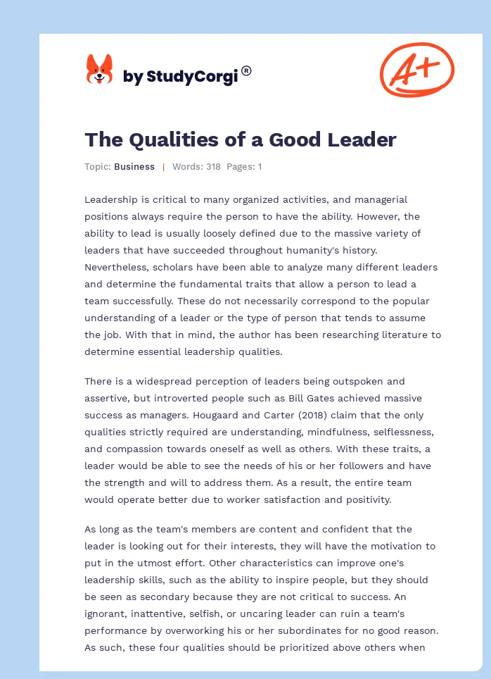 The Qualities of a Good Leader. Page 1