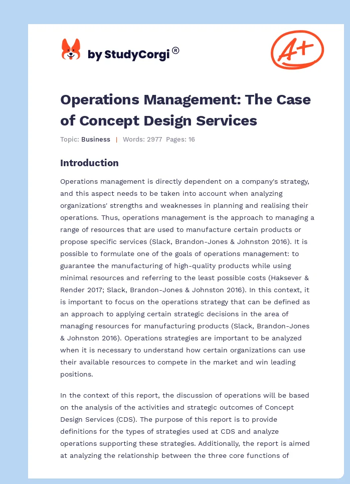 Operations Management: The Case of Concept Design Services. Page 1