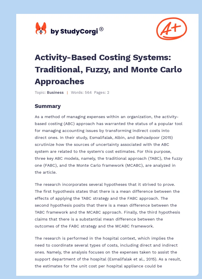 Activity-Based Costing Systems: Traditional, Fuzzy, and Monte Carlo Approaches. Page 1