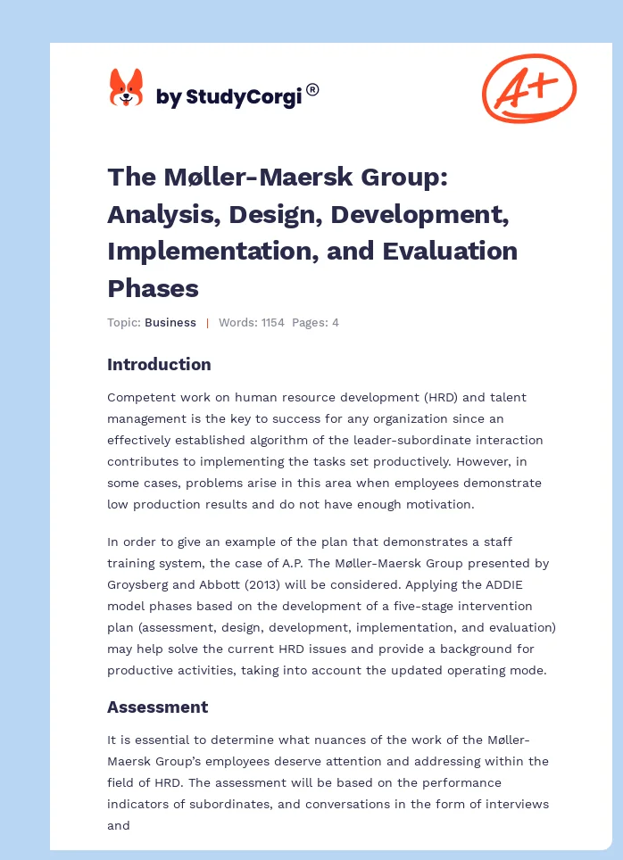 The Møller-Maersk Group: Analysis, Design, Development, Implementation, and Evaluation Phases. Page 1
