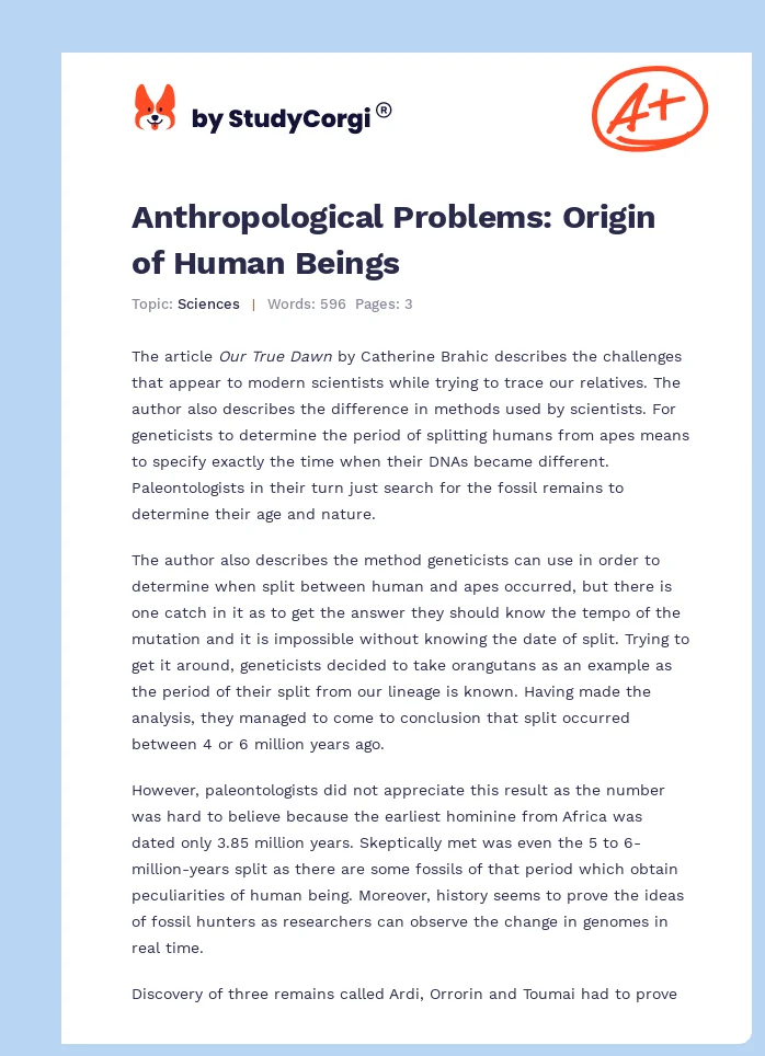 Anthropological Problems: Origin of Human Beings. Page 1