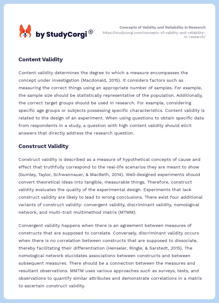 Concepts of Validity and Reliability in Research. Page 2