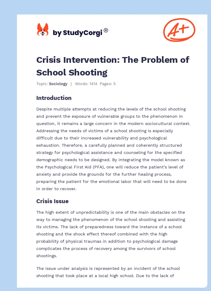 Crisis Intervention: The Problem of School Shooting. Page 1