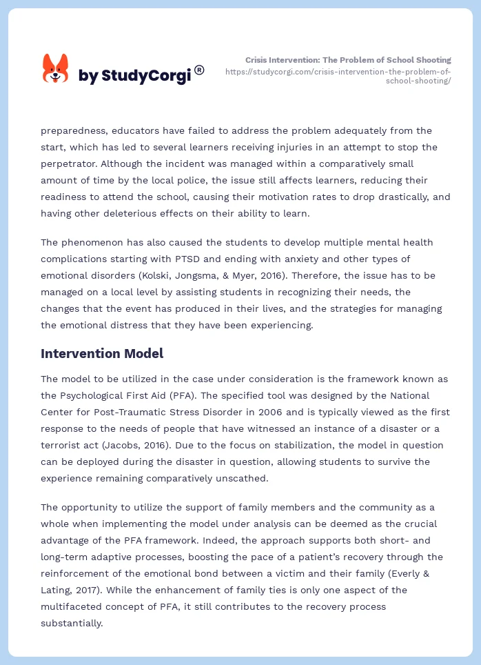 Crisis Intervention: The Problem of School Shooting. Page 2