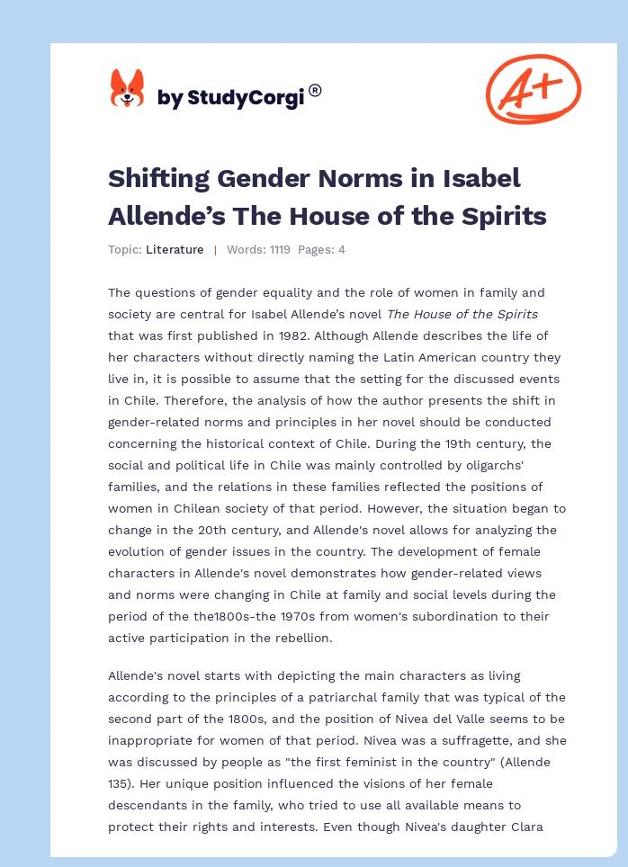 Shifting Gender Norms in Isabel Allende’s The House of the Spirits. Page 1