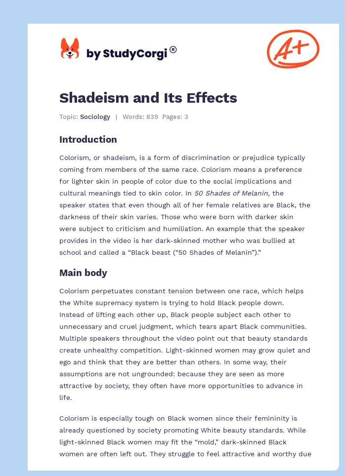 Shadeism and Its Effects. Page 1