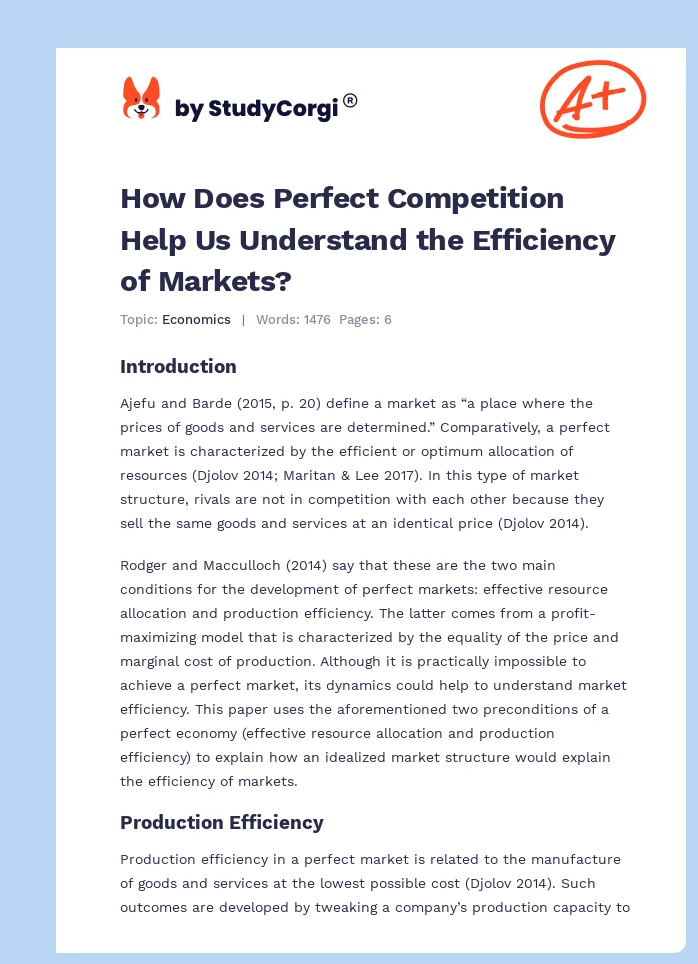 How Does Perfect Competition Help Us Understand the Efficiency of Markets?. Page 1