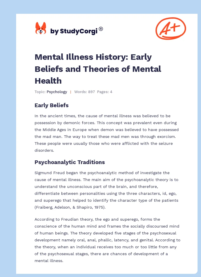 Mental Illness History: Early Beliefs and Theories of Mental Health. Page 1