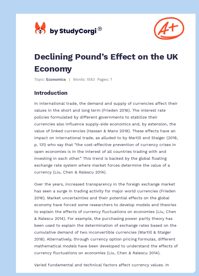 Declining Pound’s Effect on the UK Economy. Page 1