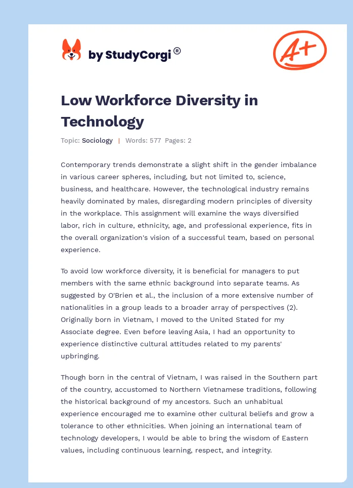 Low Workforce Diversity in Technology. Page 1