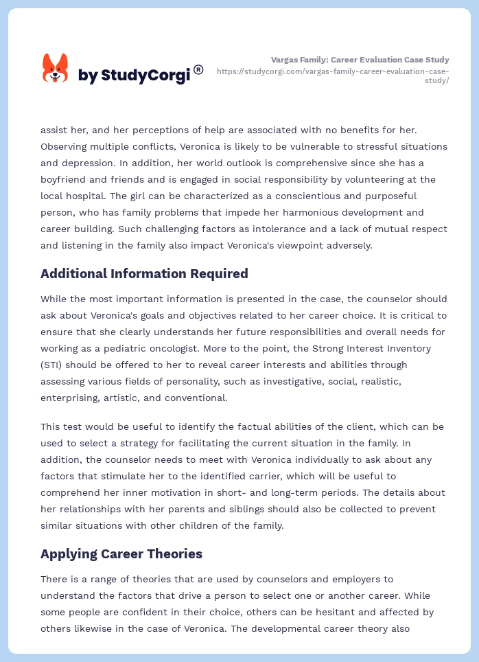 Vargas Family: Career Evaluation Case Study. Page 2