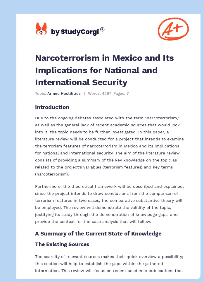 Narcoterrorism in Mexico and Its Implications for National and International Security. Page 1