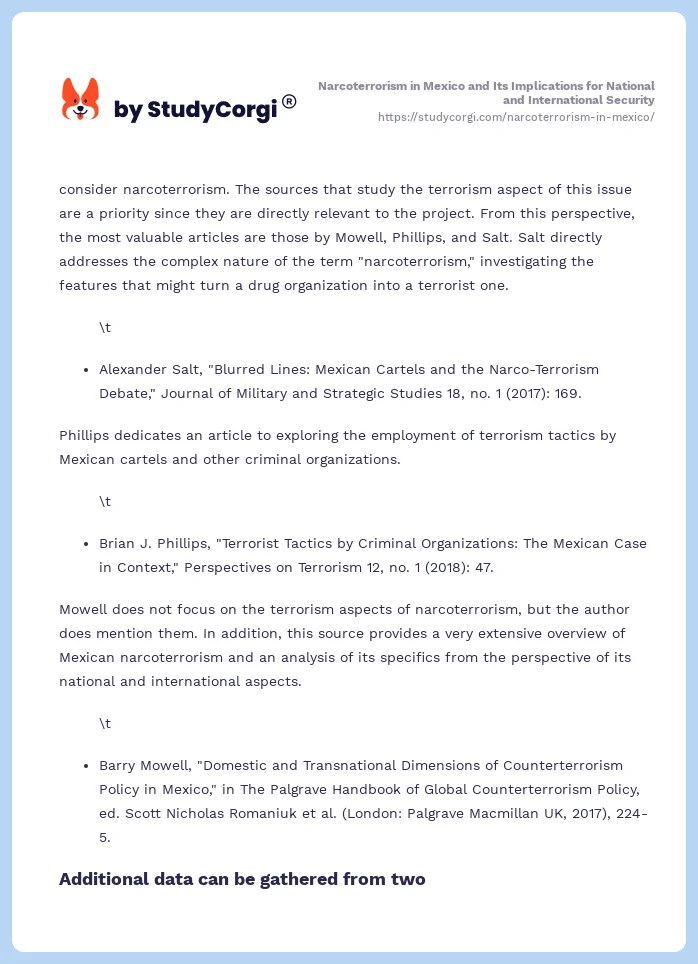 Narcoterrorism in Mexico and Its Implications for National and International Security. Page 2
