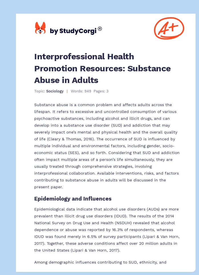 Interprofessional Health Promotion Resources: Substance Abuse in Adults. Page 1
