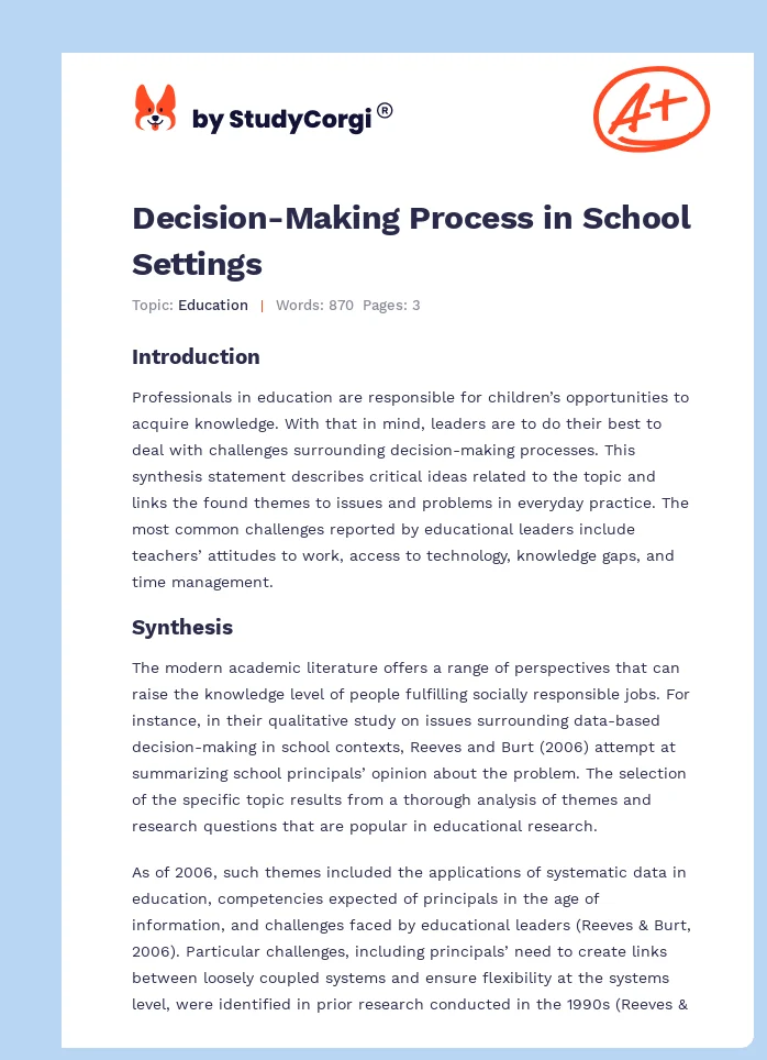 Decision-Making Process in School Settings. Page 1