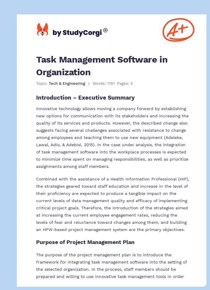 Task Management Software in Organization. Page 1