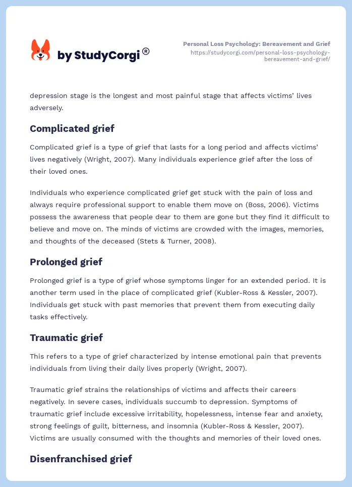 Personal Loss Psychology: Bereavement and Grief. Page 2