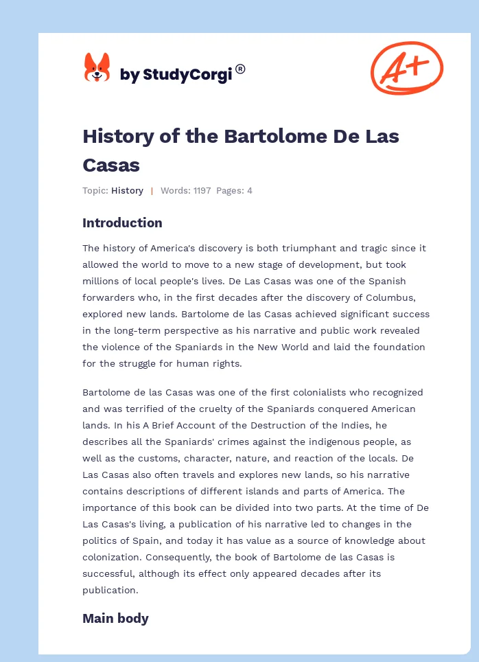 History of the Bartolome De Las Casas. Page 1