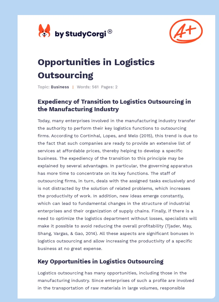 Opportunities in Logistics Outsourcing. Page 1