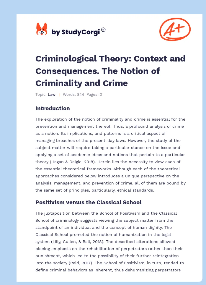 Criminological Theory: Context and Consequences. The Notion of Criminality and Crime. Page 1