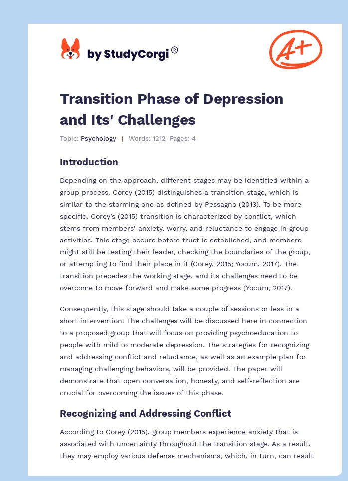 Transition Phase of Depression and Its' Challenges. Page 1