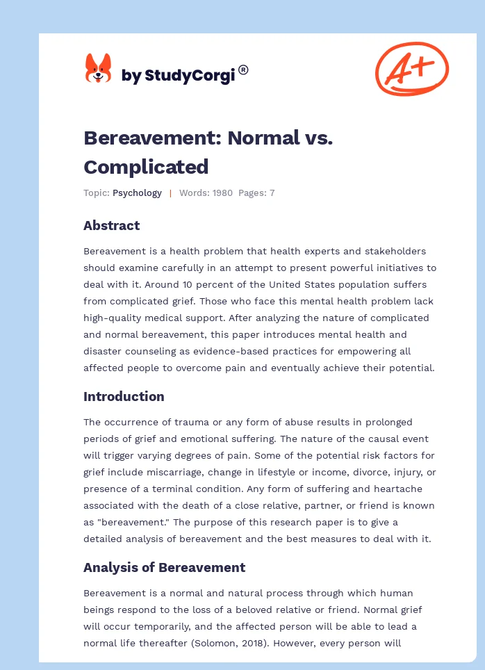 Bereavement: Normal vs. Complicated. Page 1