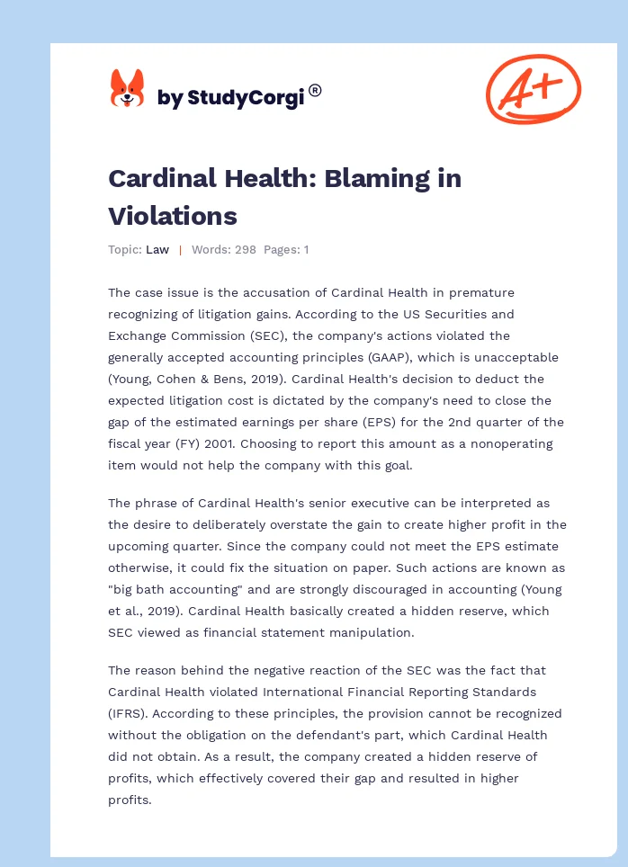 Cardinal Health: Blaming in Violations. Page 1