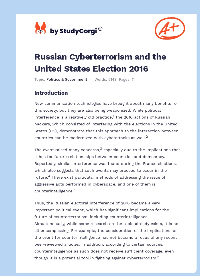Russian Cyberterrorism and the United States Election 2016. Page 1